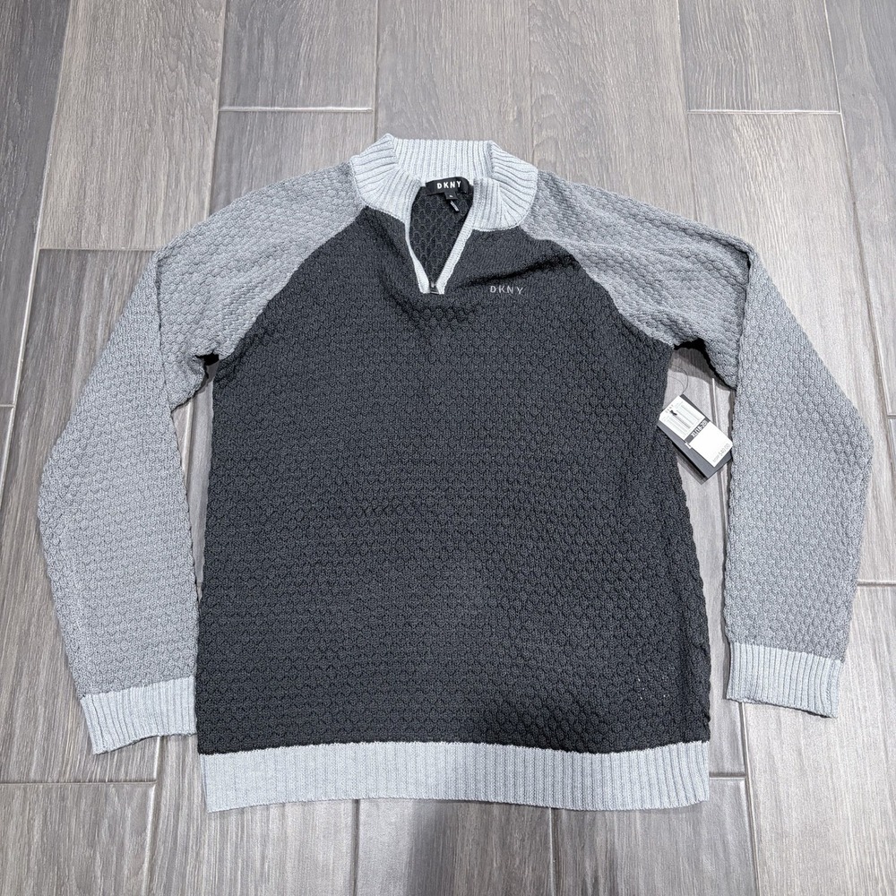 DKNY Boy's Black Gray 1/4 Zip Knit Sweater Size XL (18-20) NWT